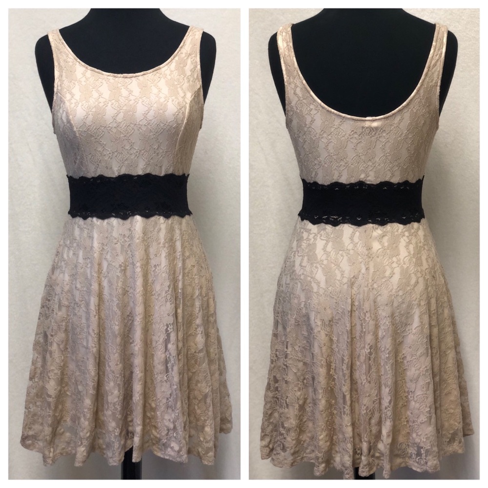 Cream and Black Lace Dress